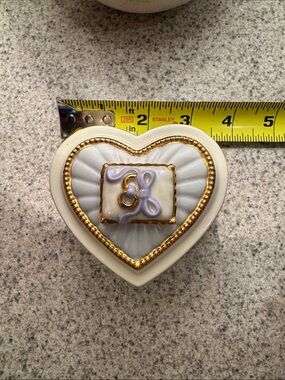 Lenox Heart-Shaped Porcelain Trinket Box with Gold Beading and Lavender Accent